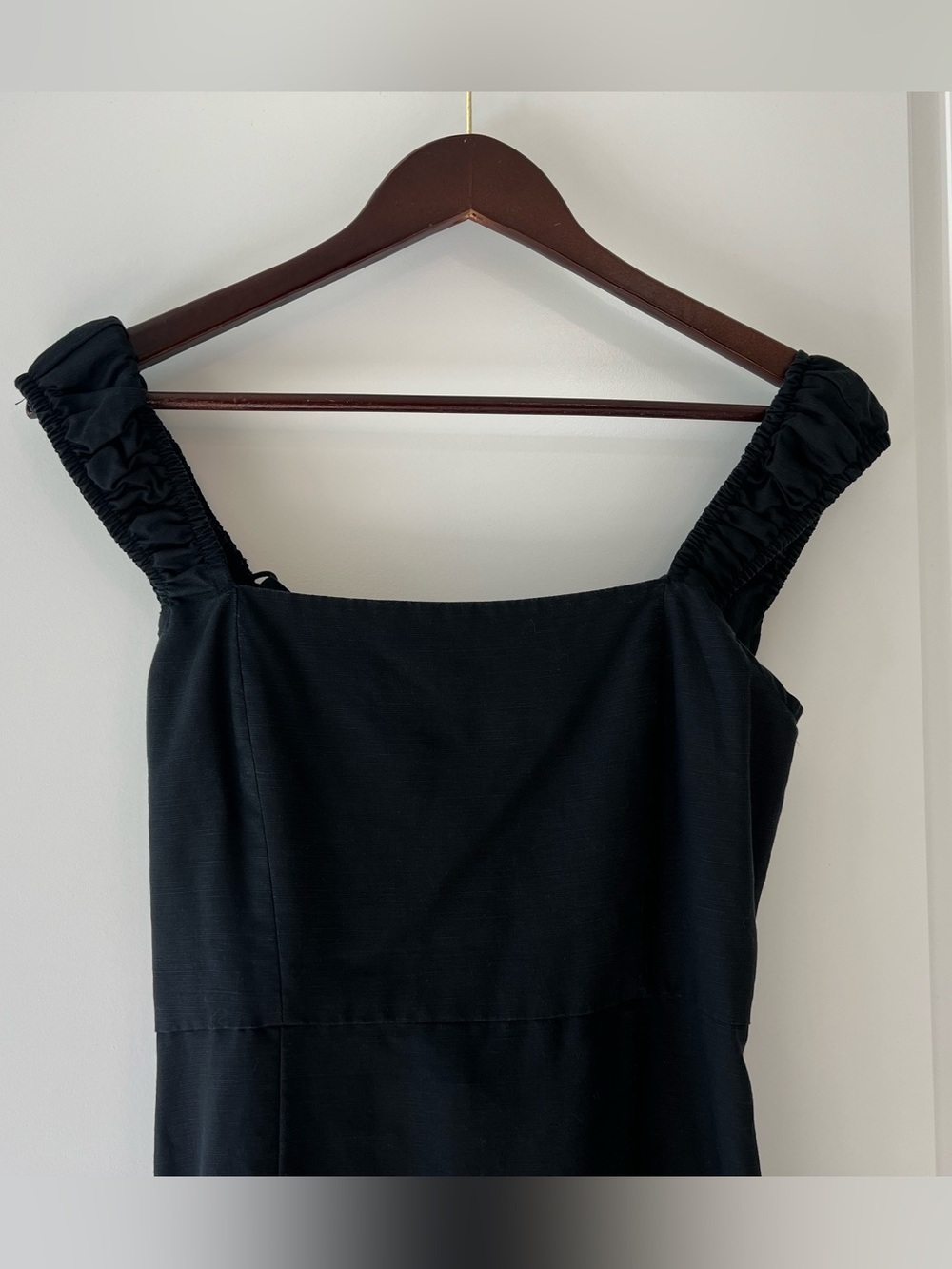 Zara Black Linen-Blend Maxi Dress Lace-Up Tie Back Square Neck Side Slit Medium - Picture 4 of 12